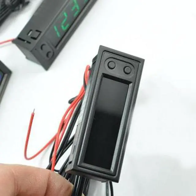 Alt view image 6 of 7 - Car Temperature Clock, Car Clock 12V 3 in 1 Thermometers, Voltmeter Gauge Electronic Clock LED Digital Display LCD Screen, Red Light