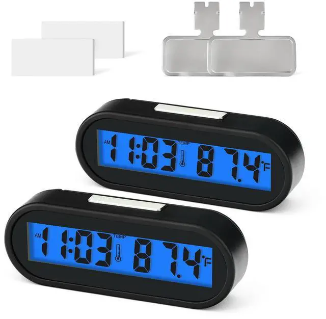Main image of 2PCS Car Clocks with Temperature, Fahrenheit LED Backlight 2 in 1, Vehicle Adhesive Digital Dashboard Clock, Small Electronic Clock for Car Truck Dashboard & Air Vent