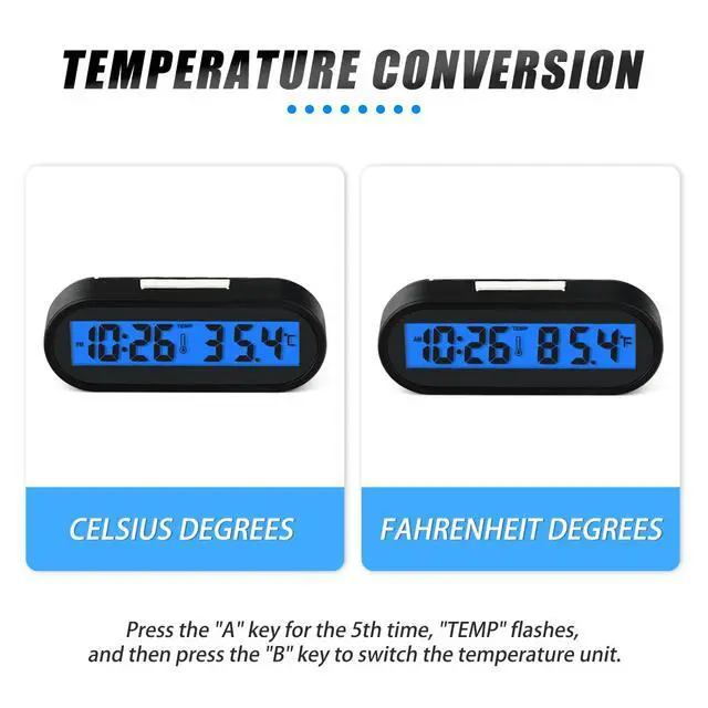 Alt view image 3 of 7 - 2PCS Car Clocks with Temperature, Fahrenheit LED Backlight 2 in 1, Vehicle Adhesive Digital Dashboard Clock, Small Electronic Clock for Car Truck Dashboard & Air Vent