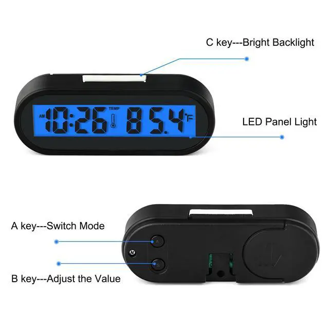 Alt view image 6 of 7 - 2PCS Car Clocks with Temperature, Fahrenheit LED Backlight 2 in 1, Vehicle Adhesive Digital Dashboard Clock, Small Electronic Clock for Car Truck Dashboard & Air Vent