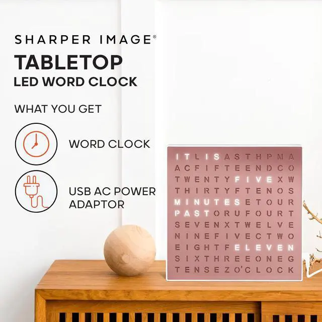 Alt view image 2 of 7 - LED Word Digital Clock, 7.75", Rose Gold Finish, Light-Up Desk & Wall Clock, Modern Time Display, Shelf or Wall Decor for Home Office, Living Room, Kitchen & Bedroom, Housewarming Gift