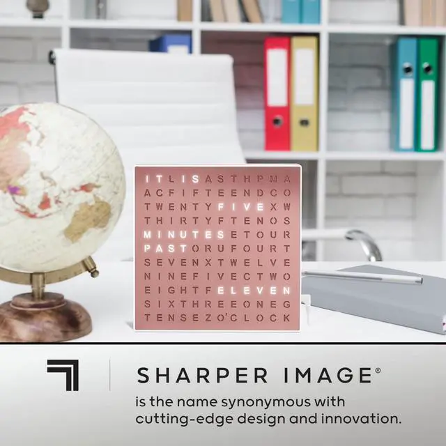 Alt view image 6 of 7 - LED Word Digital Clock, 7.75", Rose Gold Finish, Light-Up Desk & Wall Clock, Modern Time Display, Shelf or Wall Decor for Home Office, Living Room, Kitchen & Bedroom, Housewarming Gift