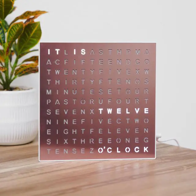Alt view image 7 of 7 - LED Word Digital Clock, 7.75", Rose Gold Finish, Light-Up Desk & Wall Clock, Modern Time Display, Shelf or Wall Decor for Home Office, Living Room, Kitchen & Bedroom, Housewarming Gift