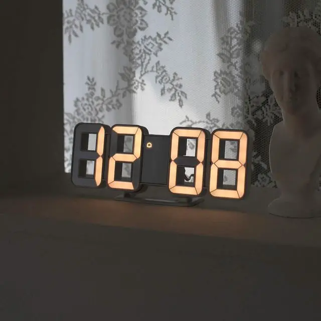 Main image of 3D Pure mini White Gold LED Clock, Multi-Function LED Clock (Calendar, Alarm, Temperature) (8.5" White Gold Table Alarm Clock)
