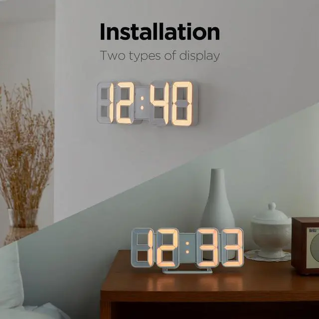 Alt view image 2 of 7 - 3D Pure mini White Gold LED Clock, Multi-Function LED Clock (Calendar, Alarm, Temperature) (8.5" White Gold Table Alarm Clock)