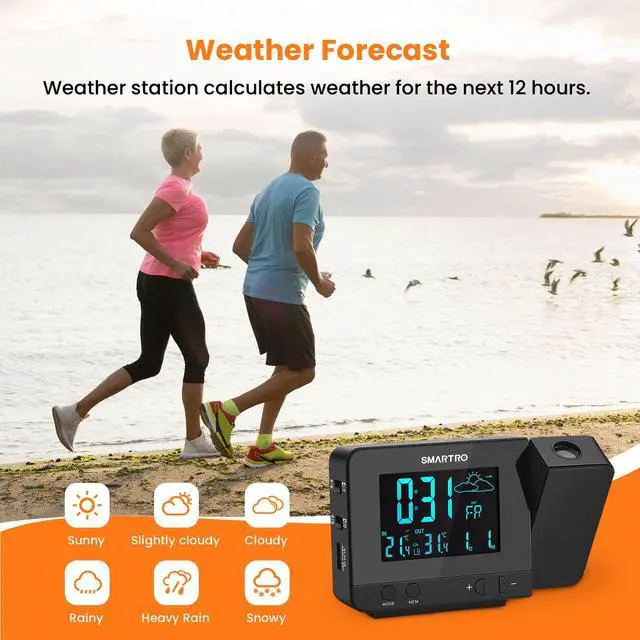 Alt view image 6 of 7 - SC31B Digital Projection Alarm Clock with Weather Station, Indoor Outdoor Thermometer for Bedrooms, USB Charger, AC Battery Operated