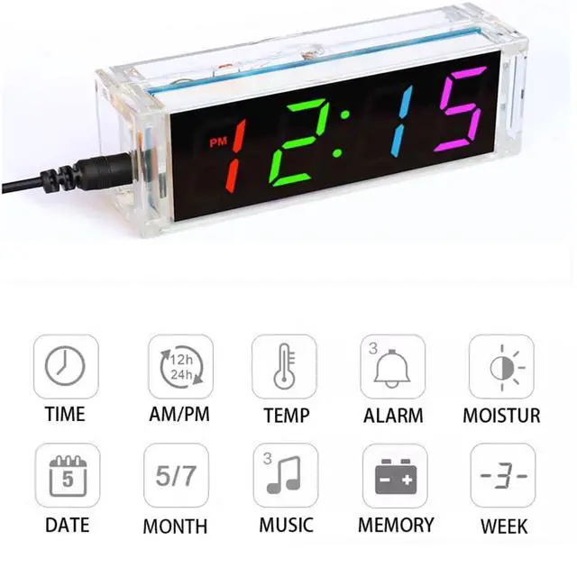 Alt view image 3 of 7 - Colorful Digital LED Electronic Alarm Clock DIY Kits Soldering Practice Learning Project EK1973