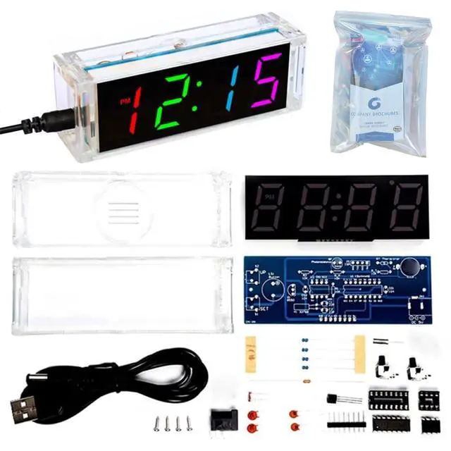 Alt view image 5 of 7 - Colorful Digital LED Electronic Alarm Clock DIY Kits Soldering Practice Learning Project EK1973
