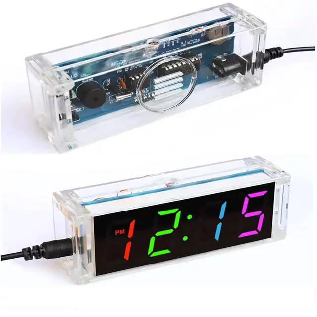 Alt view image 6 of 7 - Colorful Digital LED Electronic Alarm Clock DIY Kits Soldering Practice Learning Project EK1973