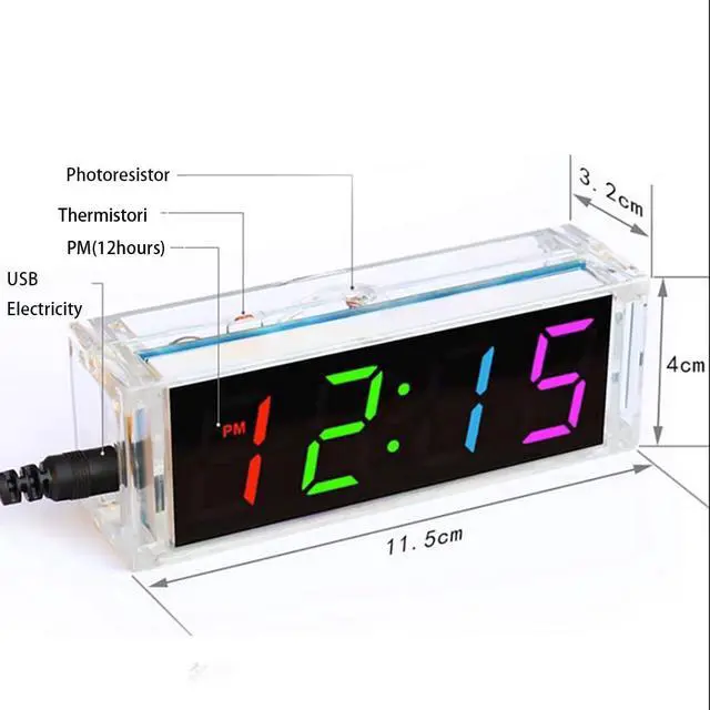 Alt view image 7 of 7 - Colorful Digital LED Electronic Alarm Clock DIY Kits Soldering Practice Learning Project EK1973