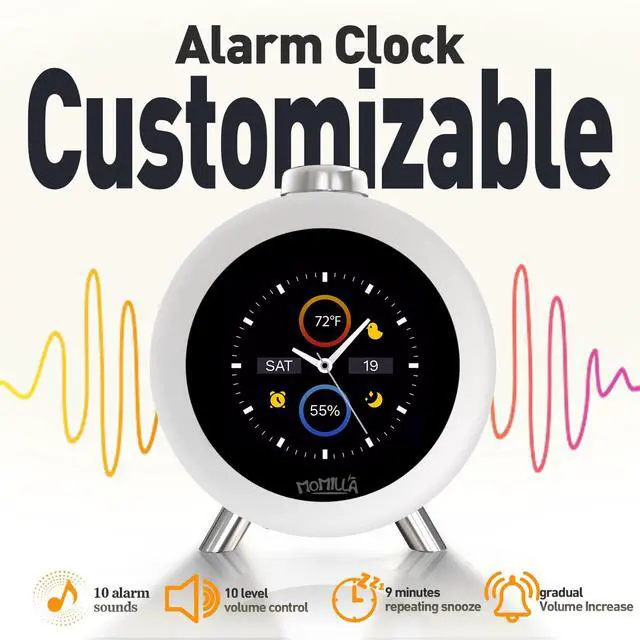 Alt view image 4 of 7 - Alarm Clock for Heavy Sleepers, Colorful Screen Temperature, Loud 7-Day Programmable 4 Alarms, Small Clocks Bedrooms for Kids Adults Boys Girls, Easy to Set, Digital White Noise, Hourly Chime