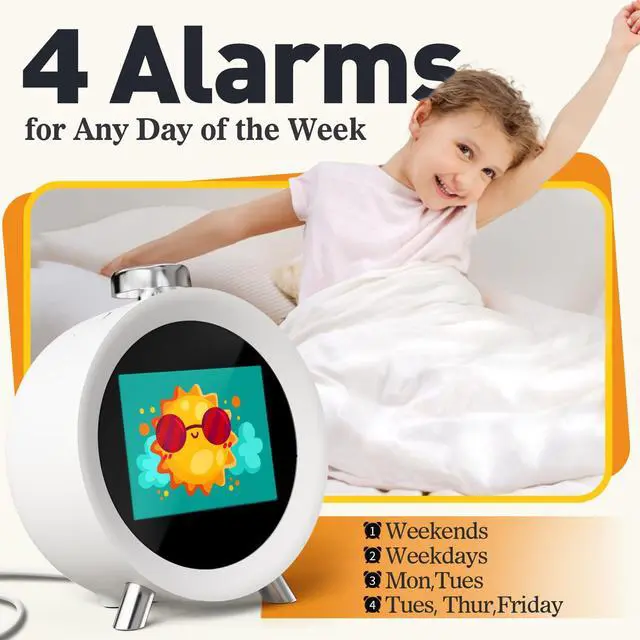 Alt view image 5 of 7 - Alarm Clock for Heavy Sleepers, Colorful Screen Temperature, Loud 7-Day Programmable 4 Alarms, Small Clocks Bedrooms for Kids Adults Boys Girls, Easy to Set, Digital White Noise, Hourly Chime