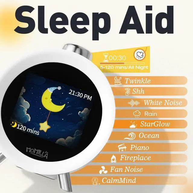 Alt view image 6 of 7 - Alarm Clock for Heavy Sleepers, Colorful Screen Temperature, Loud 7-Day Programmable 4 Alarms, Small Clocks Bedrooms for Kids Adults Boys Girls, Easy to Set, Digital White Noise, Hourly Chime