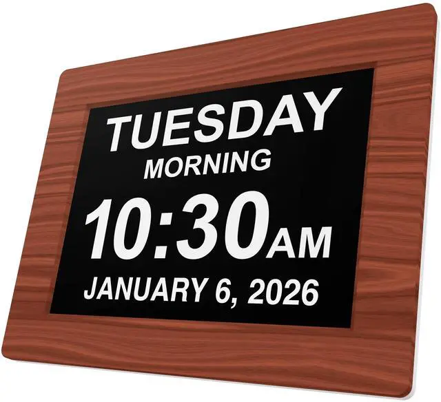 Main image of New 2026 Dementia Clock Large Digital Clock for Seniors, Large Display with Custom Alarms, Calendar Clock with Day & Date for Elderly, Clear Numbers Alzheimer Digital Clock Wood