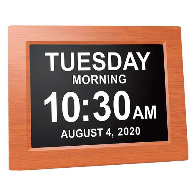 Alt view image 3 of 7 - New 2026 Dementia Clock Large Digital Clock for Seniors, Large Display with Custom Alarms, Calendar Clock with Day & Date for Elderly, Clear Numbers Alzheimer Digital Clock Wood