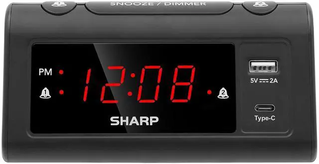 Main image of Alarm Clock for Bedrooms, Super Fast USB-C Charging and Fast 2 Amp USB Charging, 2 Alarms, 3-Step Dimmer, Snooze, Easy to Set Controls, Black with Red LED Display