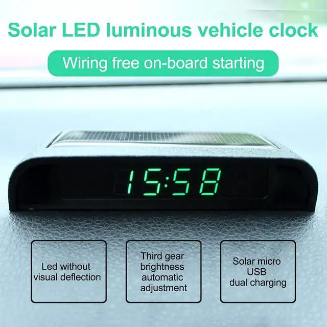 Alt view image 5 of 7 - Solar Powered LCD Clock, Stick-On Luminous Car Clock with Temperature Display (Green)