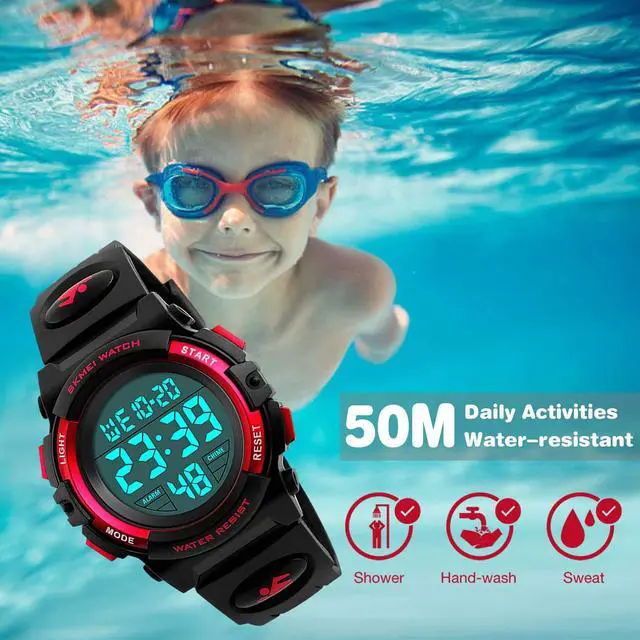 Alt view image 3 of 7 - Digital Watch for Girls Ages 4-15, Kids Red Digital Sports Waterproof Outdoor Analog Electronic Watches with Alarm Stopwatch, Children Birthday Presents Gifts Toys for Age 4-12 Year Old Boys Girls