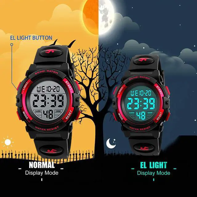 Alt view image 5 of 7 - Digital Watch for Girls Ages 4-15, Kids Red Digital Sports Waterproof Outdoor Analog Electronic Watches with Alarm Stopwatch, Children Birthday Presents Gifts Toys for Age 4-12 Year Old Boys Girls