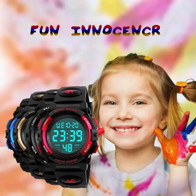 Alt view image 7 of 7 - Digital Watch for Girls Ages 4-15, Kids Red Digital Sports Waterproof Outdoor Analog Electronic Watches with Alarm Stopwatch, Children Birthday Presents Gifts Toys for Age 4-12 Year Old Boys Girls