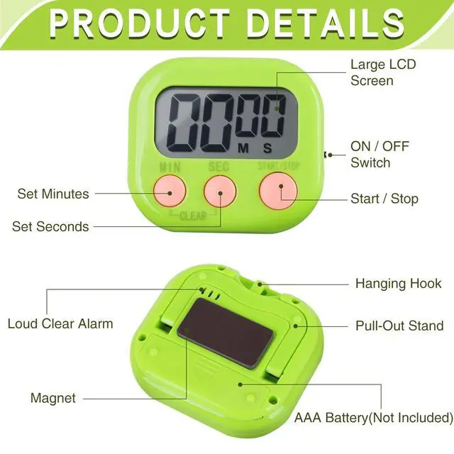 Alt view image 3 of 7 - 30 Pcs Digital Kitchen Timer Bulk, Magnetic Timers for Classroom, LCD Display, Loud Alarm, Electronic Minute Second Clock Timer for Teacher, Exercise, Cooking, Baking(6 Colors)