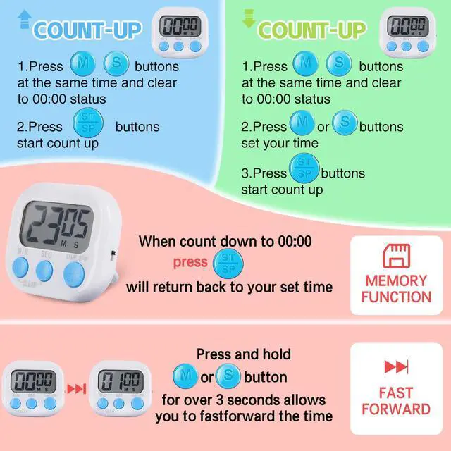 Alt view image 4 of 7 - 30 Pcs Digital Kitchen Timer Bulk, Magnetic Timers for Classroom, LCD Display, Loud Alarm, Electronic Minute Second Clock Timer for Teacher, Exercise, Cooking, Baking(6 Colors)