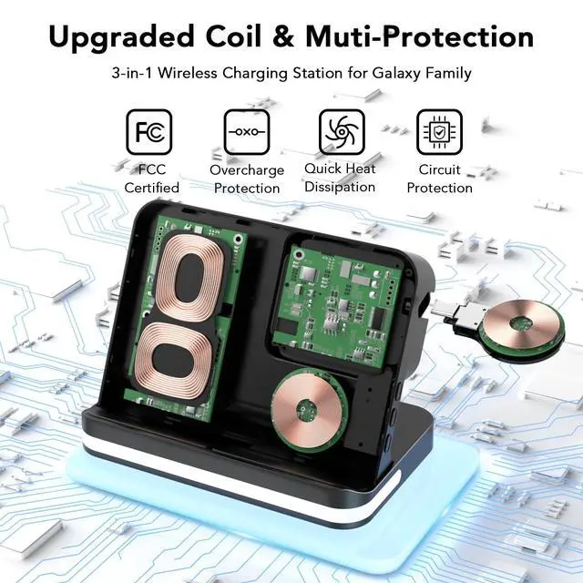 Alt view image 6 of 7 - 4 in 1 Wireless Charger with Alarm Clock Compatible for Galaxy Watch 8/7/Ultra/FE/6 Pro Galaxy S26 Pro/Ultra/S25+/S24/S23/Note 20/Z Flip 7/6/5 Fold Galaxy Buds4/2/Pro Multiple Devices Charging Station