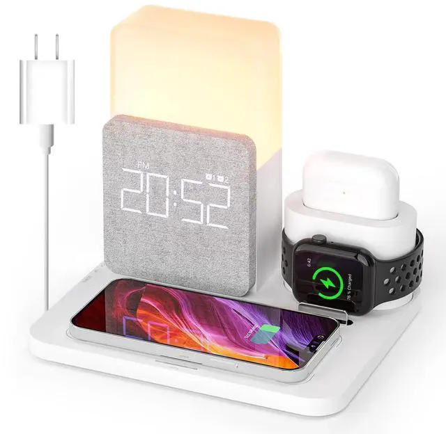 Main image of Wireless Charging Station, iPhone 3 in 1 Fast 15W Wireless Charger with Alarm Clock and Night Light, Charging Dock for iPhone 12/13/14/15/16/17 Pro/Pro Max, Samsung, AirPods
