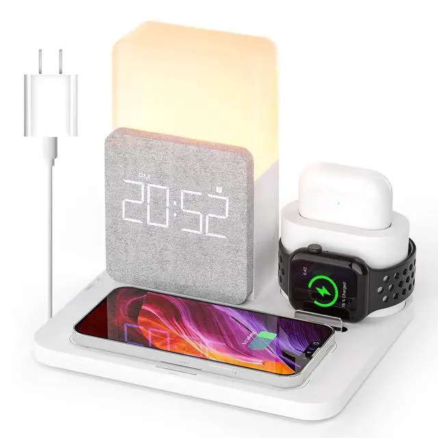Alt view image 4 of 7 - Wireless Charging Station, iPhone 3 in 1 Fast 15W Wireless Charger with Alarm Clock and Night Light, Charging Dock for iPhone 12/13/14/15/16/17 Pro/Pro Max, Samsung, AirPods