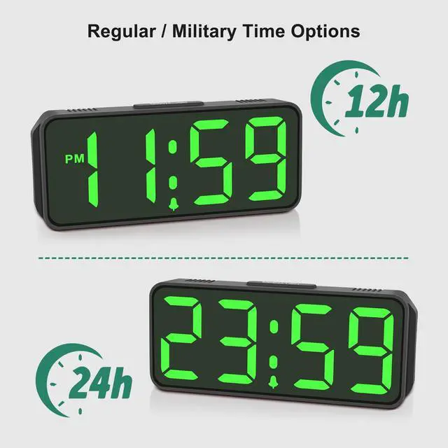 Alt view image 6 of 7 - Small Battery Powered Digital Alarm Clocks for Bedrooms Bedside, Cordless Tiny Travel Portable Desk Clock, Large Numbers Auto Dimmable, LED Display 4 Dimmers, 5 Alarm Volumes