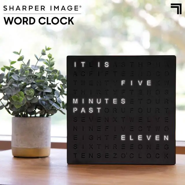 Alt view image 2 of 7 - LED Word Digital Clock, 7.75", Black Finish, Light-Up Desk & Wall Clock, Modern Time Display, Shelf or Wall Decor for Home Office, Living Room, Kitchen & Bedroom, Housewarming Gift