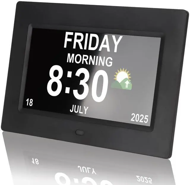 Main image of Digital Clock for Seniors with Day Date Time Large Display - 7 Inch Large Print Dementia Clock for Memory Loss and Visually Impaired, 12 Alarm Options, Non-Abbreviated, Black