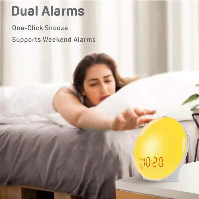 Alt view image 5 of 7 - Wake Up Light Sunrise Alarm Clock for Kids, Heavy Sleepers, Bedroom, with Sunrise Simulation, Sleep Aid, Dual Alarms, FM Radio, Snooze, Nightlight, Daylight, 7 Colors, 7 Natural Sounds, Ideal for Gift
