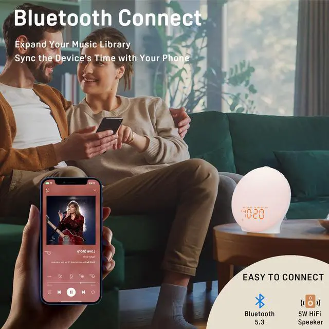 Alt view image 4 of 7 - Wake Up Light Sunrise Alarm Clock for Kids, Heavy Sleepers, Bedroom, with Sunrise Simulation, Sleep Aid, Dual Alarms, FM Radio, Snooze, Nightlight, Daylight, 7 Colors, 7 Natural Sounds, Ideal for Gift