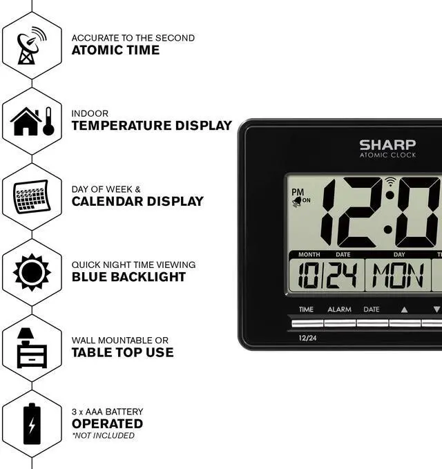 Alt view image 2 of 7 - Atomic Desktop Clock Auto Set Digital Alarm Clock - Atomic Accuracy - Easy to Read Screen with Time/Date/Temperature Display- Perfect for Nightstand or Desk