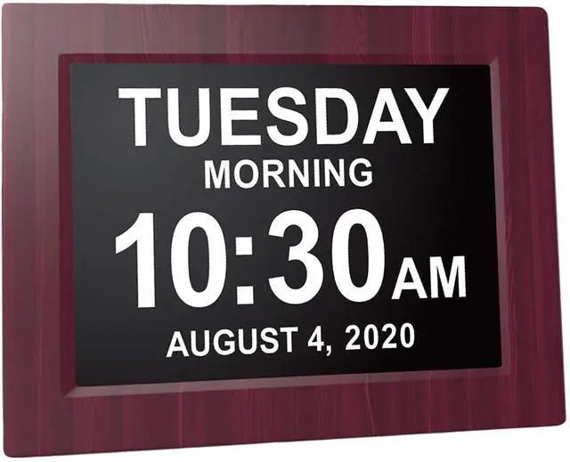 Alt view image 3 of 7 - New Version, Day Clock Extra Large Impaired Vision Digital Clock with Battery Backup and 5 Alarm Options, Premium Mahogany Color, 8 inch