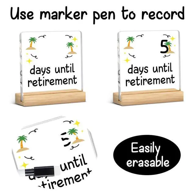 Alt view image 2 of 6 - Retirement Countdown Calendar Funny Retirement Countdown Gifts for Coworker Manager Women Men Friend Employee Retire Office Desk Decor Acrylic Sign