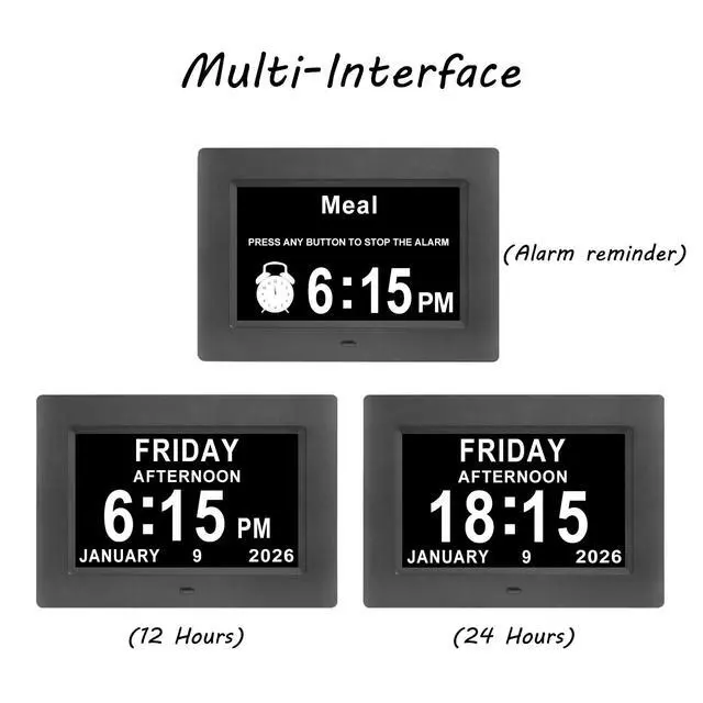 Alt view image 5 of 7 - Dementia Clocks for Seniors,7 Inch Clock with Day and Date for Elderly,12 Alarms Option,Auto Dimmable,Large Display Digital Clock with Large Number