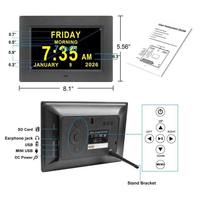 Alt view image 6 of 7 - Dementia Clocks for Seniors,7 Inch Clock with Day and Date for Elderly,12 Alarms Option,Auto Dimmable,Large Display Digital Clock with Large Number