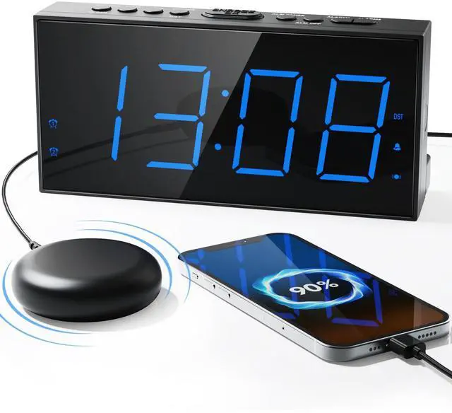 Main image of Loud Alarm Clock with Bed Shaker, Vibrating Alarm Clock for Heavy Sleepers/Hard of Hearing/Deaf,Dual Alarms, 7.5 Large LED Display, Dimmer, USB Charging Port, Plug-in with Memory Function
