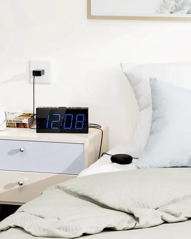 Alt view image 7 of 7 - Loud Alarm Clock with Bed Shaker, Vibrating Alarm Clock for Heavy Sleepers/Hard of Hearing/Deaf,Dual Alarms, 7.5 Large LED Display, Dimmer, USB Charging Port, Plug-in with Memory Function