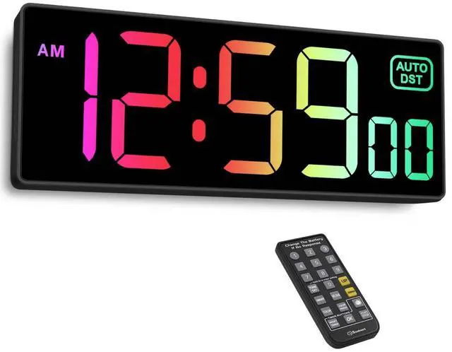 Main image of Digital Wall Clock with Remote Countdown Electrical Timer Seconds for Gym Living Room Office Classroom, 8 RGB Colors, Auto DST, Corded Plug in Large Display 5 Dimmer (10.2" Multicolor)
