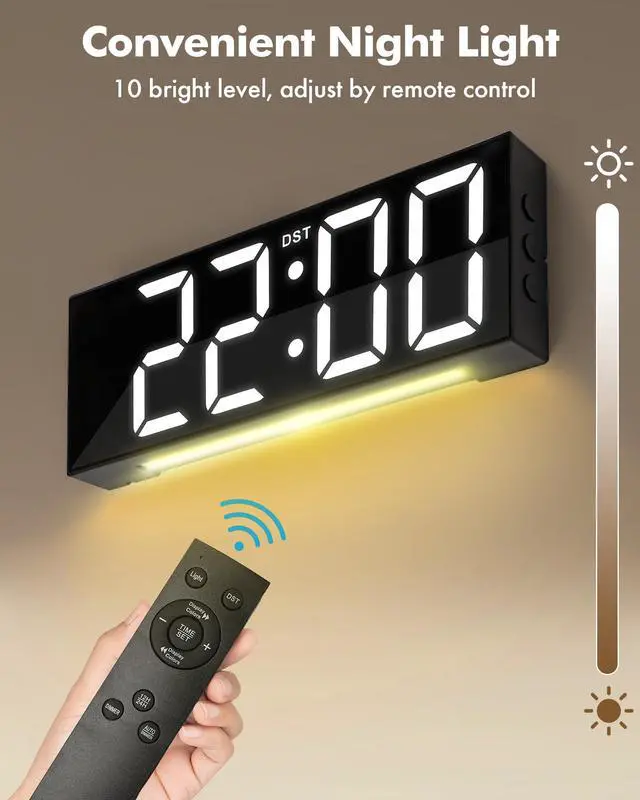 Alt view image 5 of 7 - 12" Large Digital Wall Clock with Remote Control, USB Powered, Corded RGB LED Clock with Full Screen Display, Big Numbers, for Classroom, Living Room, Elderly, Wall Mounted, DST, KSJ-01, Black