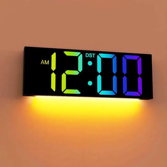 Main image of 12'' Large Digital Wall Clock, Big LED Number Dispaly, RGB Colors, DST, Night Light for Classroom Living Room Bedroom Mounted Birthday Xmas Gift for Senior, Mem Womem (Black, 12 inches)