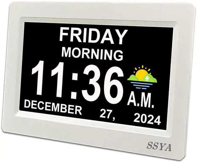 Main image of Digital Calendar Alarm Clock - Dementia Clocks for Seniors, Non-Abbreviated Memory Loss Clock with Date and Time for Elderly (White)