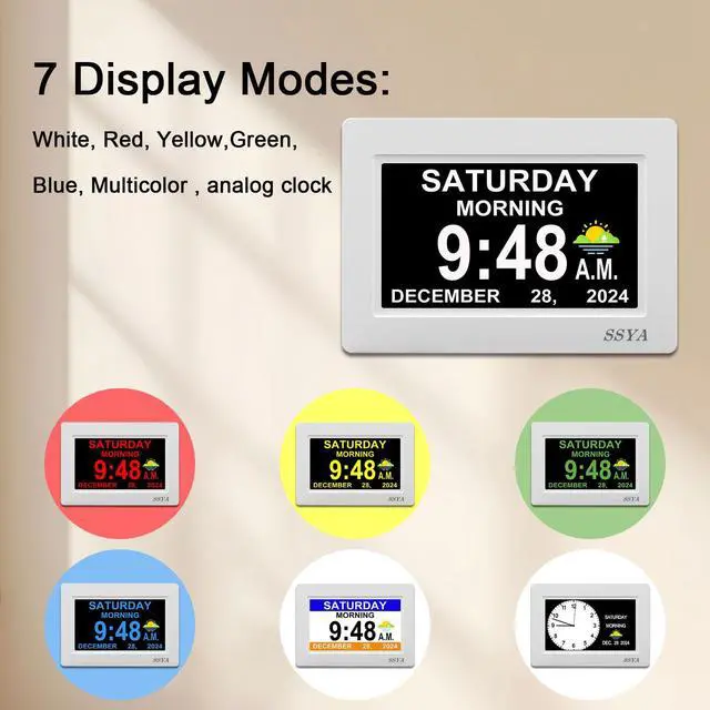 Alt view image 4 of 7 - Digital Calendar Alarm Clock - Dementia Clocks for Seniors, Non-Abbreviated Memory Loss Clock with Date and Time for Elderly (White)