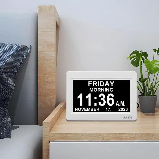 Alt view image 5 of 7 - Digital Calendar Alarm Clock - Dementia Clocks for Seniors, Non-Abbreviated Memory Loss Clock with Date and Time for Elderly (White)