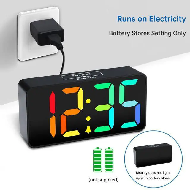 Alt view image 2 of 7 - Small Digital Alarm Clocks for Bedrooms - RGB Electric Alarm Clock for Kids Bedside Nightstand, Desk Clock with Large Numbers, Dimmer, Adjustable Alarm Volume, USB Port, USB-C Adapter Powered