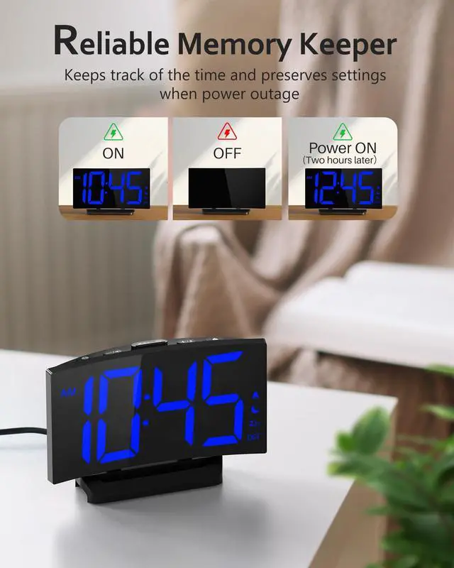 Alt view image 6 of 7 - Upgraded Digital Alarm Clock for Bedrooms, Digital Clock with Customizable Night Mode, 5 Levels Brightness+Off, 2 Volume, 3 Alarm Tones, Snooze, USB Charging Port, Power-Off Memory, 12/24H/DST