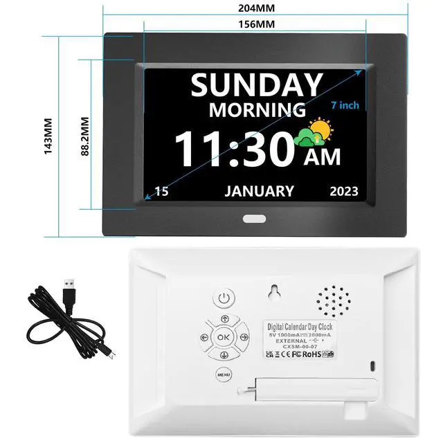 Alt view image 2 of 7 - 7 Inch Clock with Day and Date for Elderly Large Display Digital Clocks 12 Alarms 3 Display Modes Large Font Alzheimer's Clock Alarm Clocks for Seniors Auto DST Black